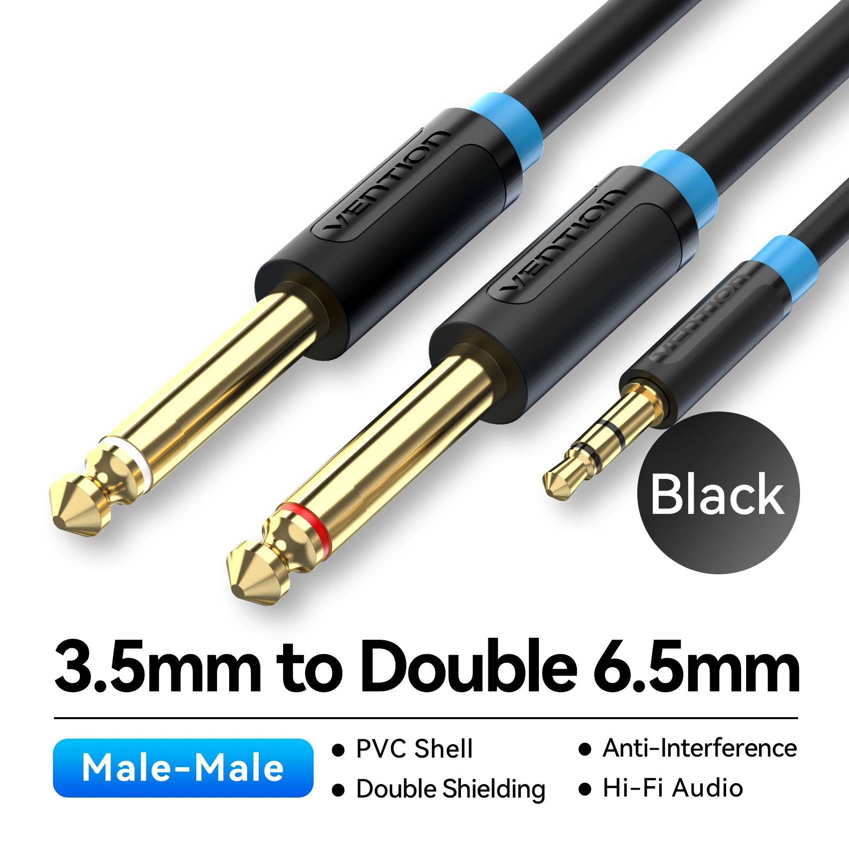 Enhanced Audio Cable - 3.5mm to Dual 6.5mm TRS Adapter for Mixers and Amplifiers