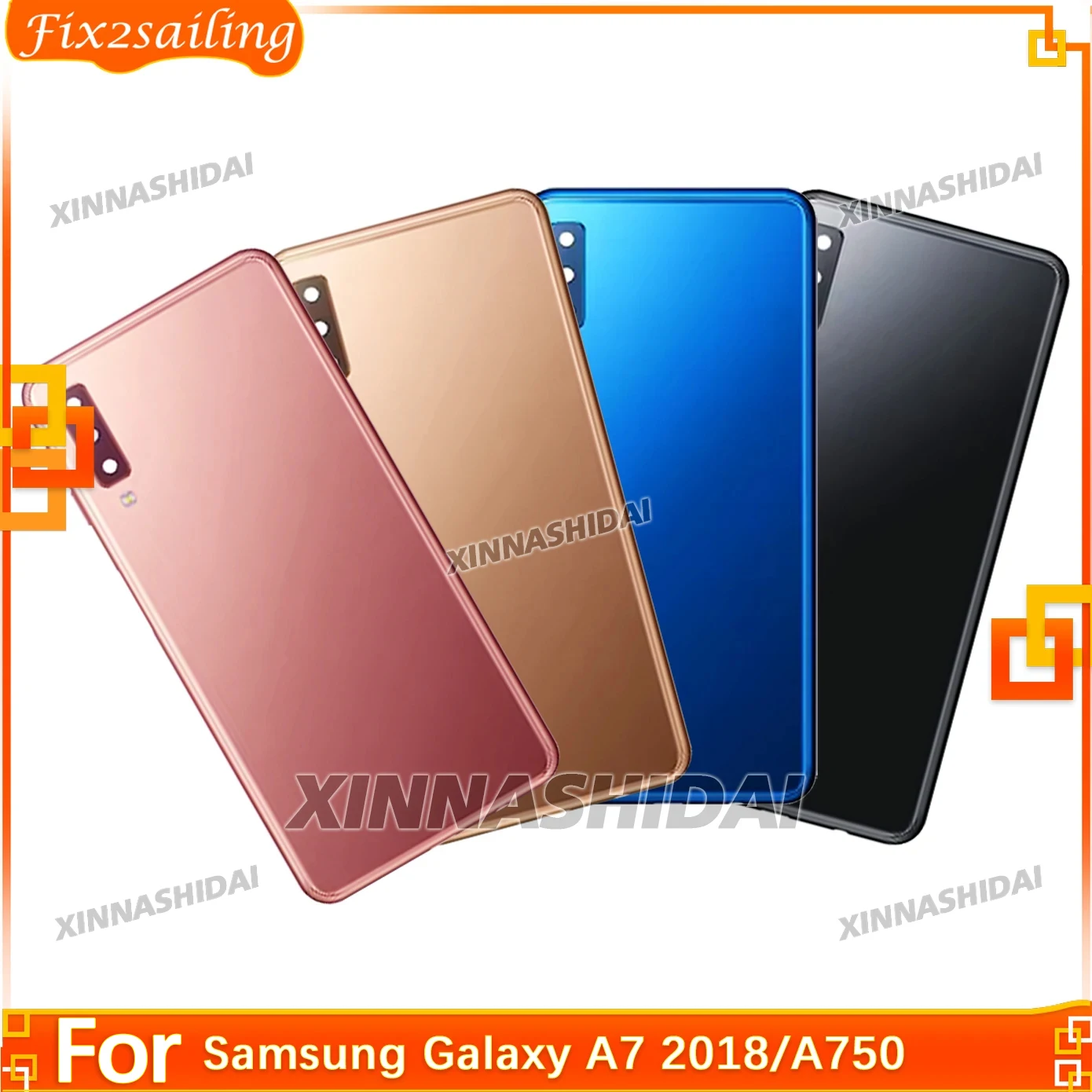 New For Samsung Galaxy A7 2018 A750 A750F A750FN Battery Back Cover Glass Panel A750 Rear Door Housing Case Camera Lens Replace