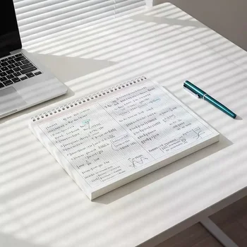 Quaderno Portatile con Spirale in Carta Spessa, Design a Griglia/Linee Orizzontali per Scrittura, Appunti e Note di Studio