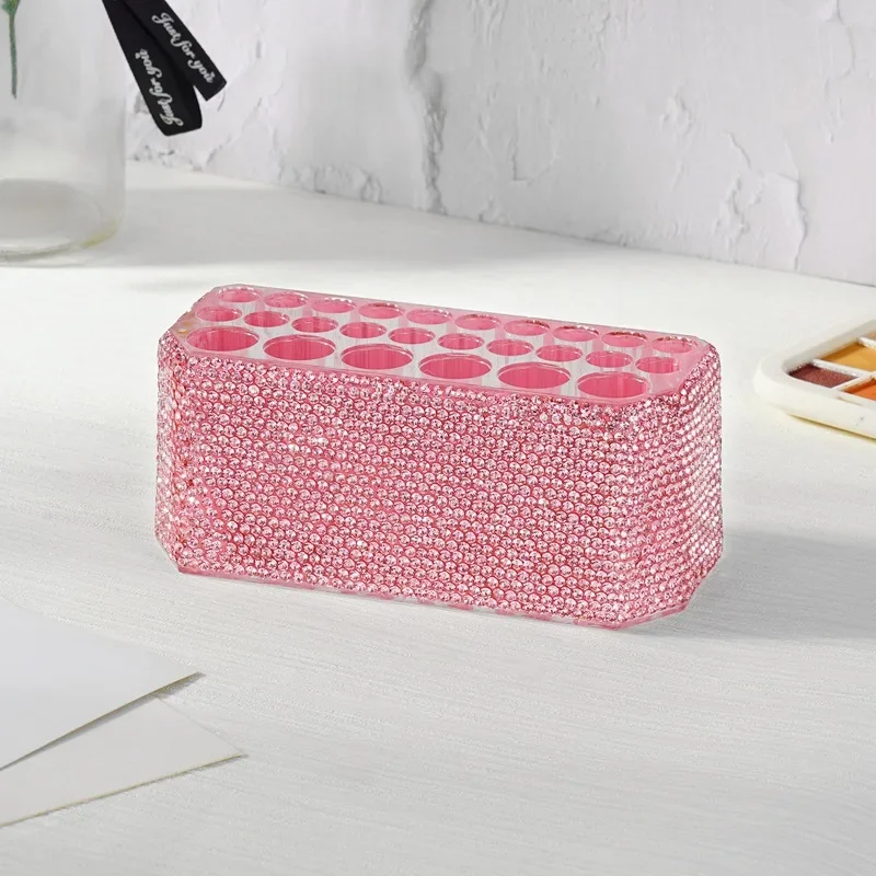 Bling Rhinestone Holes Nail Brushes Storage Box 26 Makeup Brushes Holder Acrylic Organizer Nail Art Bushes Storage Showing Shelf 5