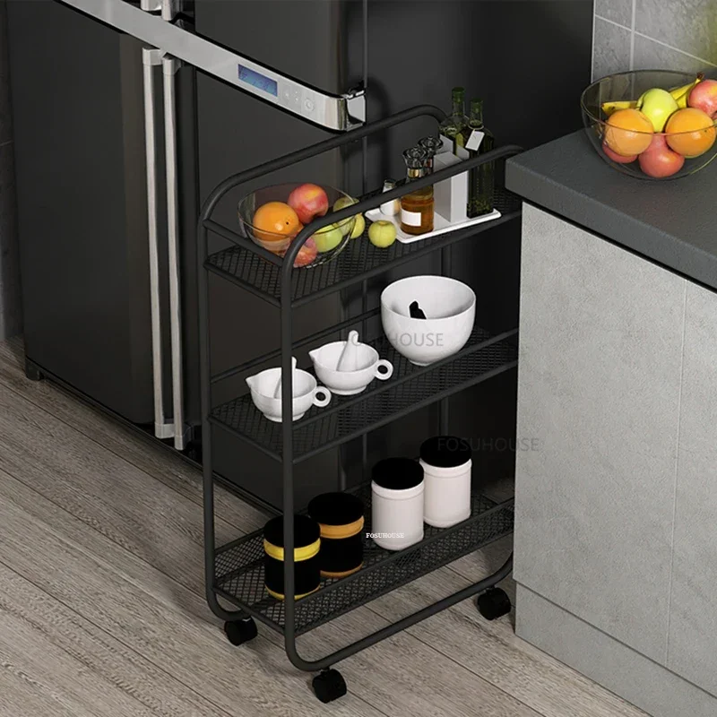 Nordic Stainless Steel Kitchen Trolley for Furniture Storage Cart Light Luxury Multifunction Multilayer Household Auxiliary Cart