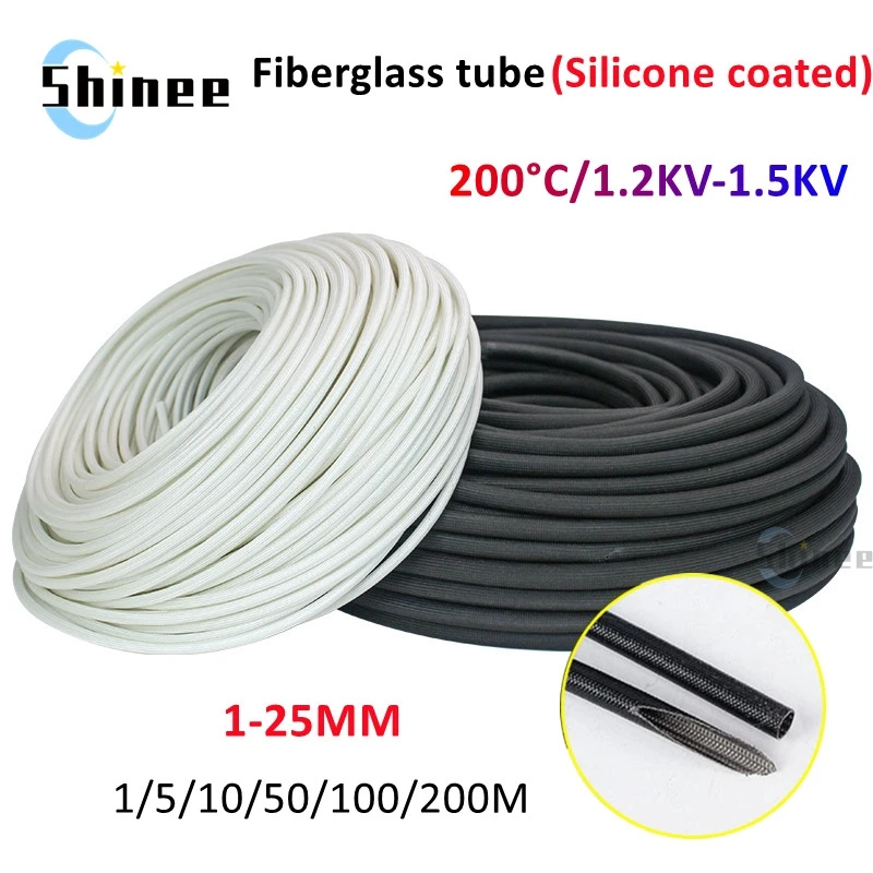 Fiberglass Tube 1- 22mm Silicone Resin Coated Insulated Soft Chemical Glass Fiber Braided Sleeve High Temperature Pipe Wire Wrap