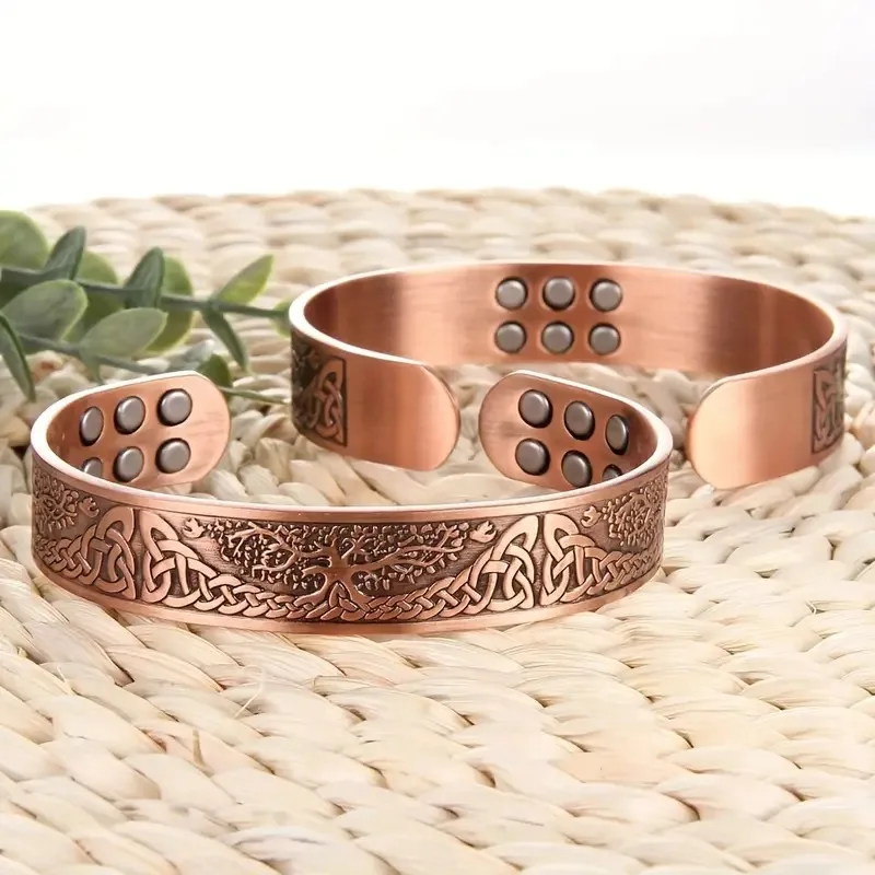 Pure Copper Cuff Bracelet Bangle Tree of Life Carving Design Magnetic Bracelets Men 3500 Gauss Magnets Adjustable Size bangle bracelet,magnetic bracelet