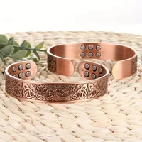 Pure Copper Cuff Bracelet Bangle Tree of Life Carving Design Magnetic Bracelets For Men With 3500 Gauss Magnets Adjustable Size 1