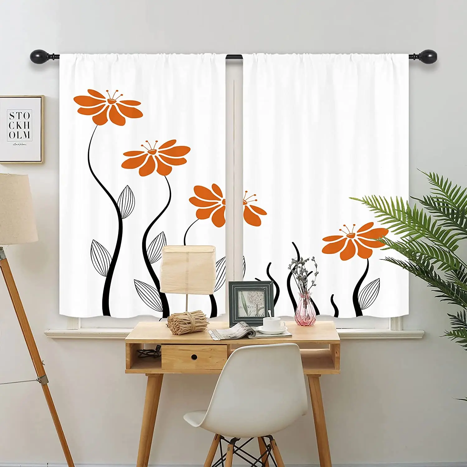 

Orange Flower Floral Petals Leaves Modern Curtains for Living Dining Room Bedroom Nordic New Modern Curtain Customization