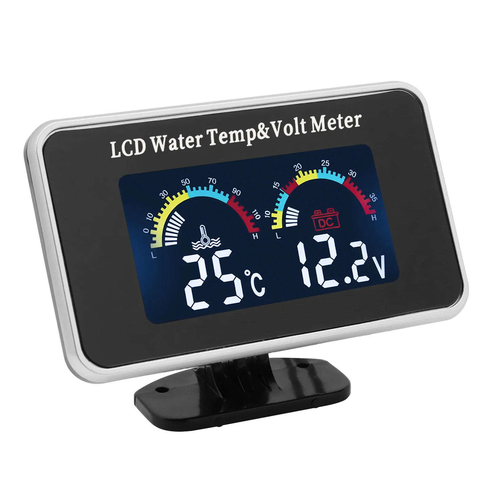 수온계 자동차 LCD 전압계+온도계 게이지 2in1 온도 및 전압계 10mm 센서 12V/24V