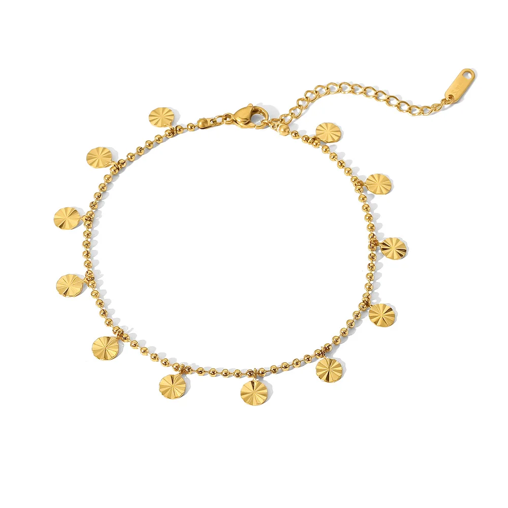 18K Gold Plated Stainless Steel Anklets For Women Bead Chain Petal Disc Pendant Anklet Foot Jewelry ankle chains beads anklet