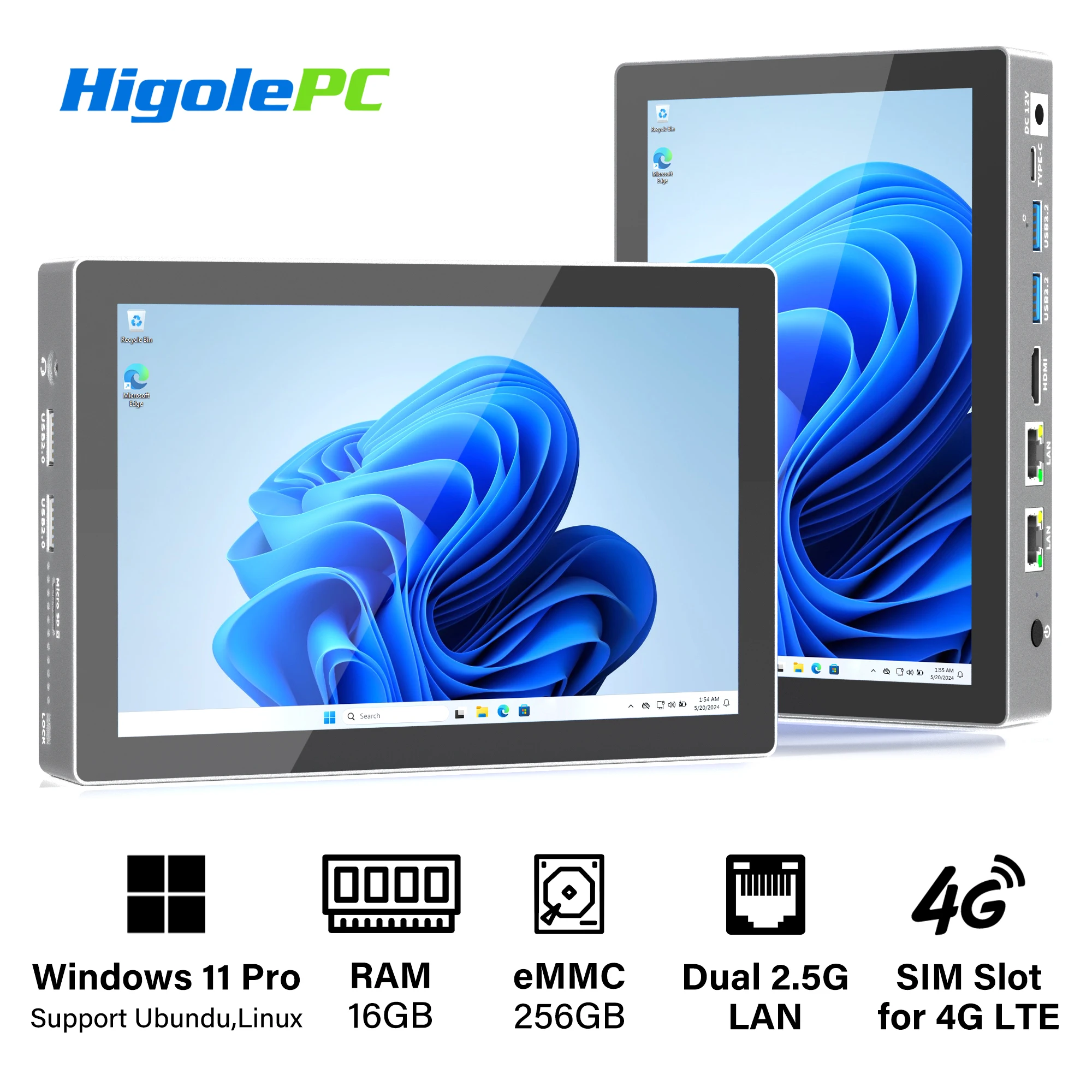 Мини-ПК Higole F9B с 4G LTE 7 'N100, Windows 11, Wi-Fi 5, 16 ГБ, LPDDR4, 256 ГБ, eMMC, сенсорный экран, планшет, 5000 мАч, настольный компьютер