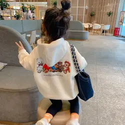 Girls' Autumn and Winter Clothes New Children's Fleece-Lined Sweater Hooded Baby Girl T-shirt Thickened Kids' Tops