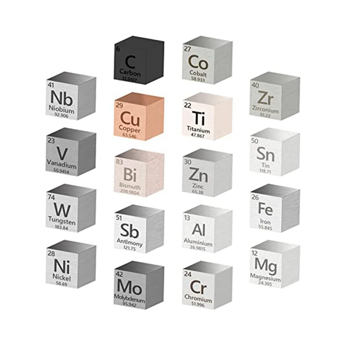 

18 Pcs Metal Elements Cube Density Cubes 99.99% High Purity, Periodic Table of Elements Collection (.39 Inch/10 mm)