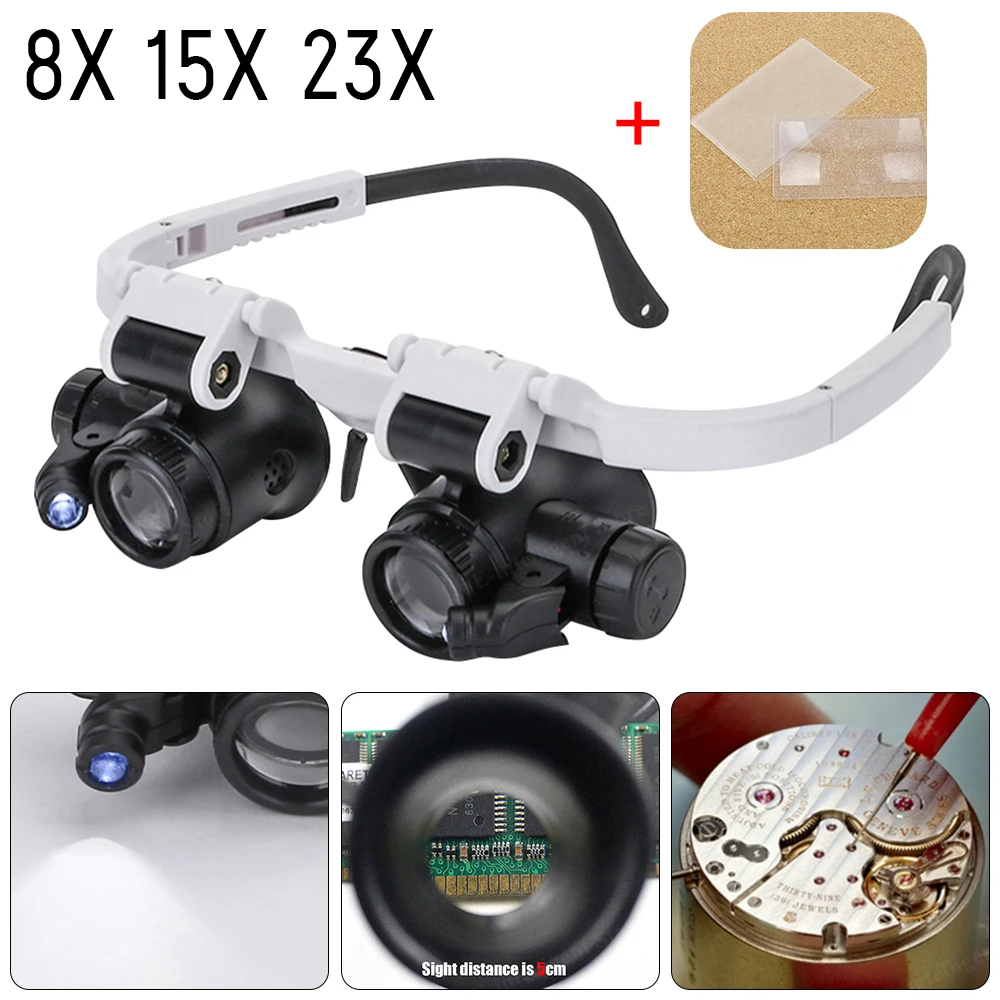 8X15X23XTelescopicJewelerMagnifierLoupes2LEDLightLens