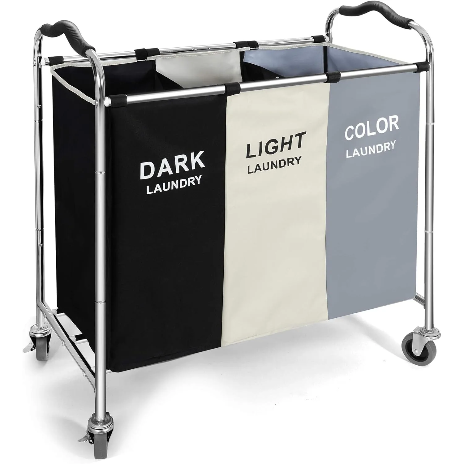 Laundry Basket, Large Laundry Hamper with Wheels, 3 Section Bag Organizer for Dirty Clothes; Dorm Room Essentials