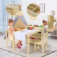 AOOU Kids Art Table and 2 Chairs, Toddler Craft Drawing Desk with Large Storage Shelves, 4 Storage Bins and Paper Roll 2
