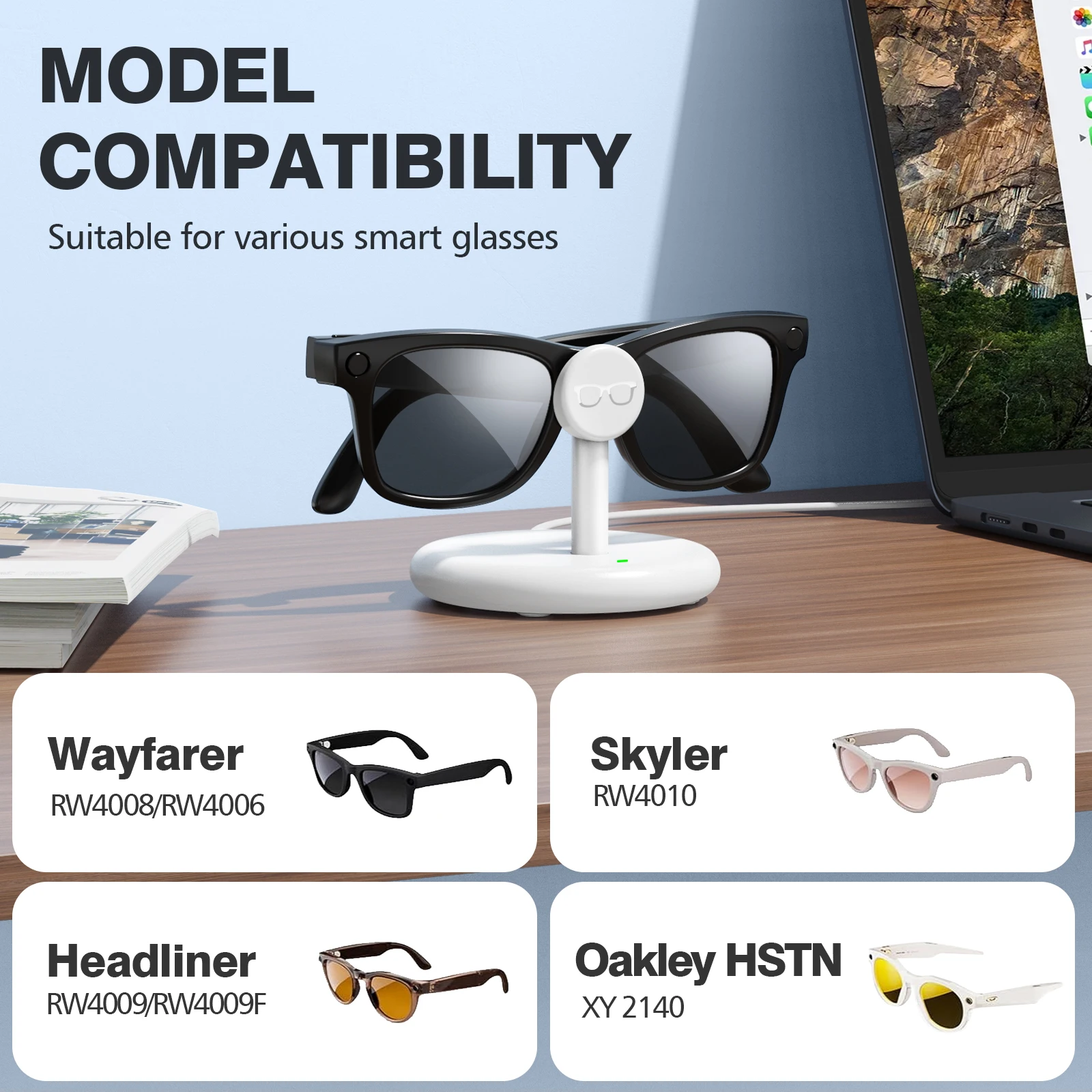 VR Battery Charger Station Charging Dock For Ray-Ban Meta Smart Glasses Wayfarer/Skyler/Headliner/Oakley HSTN Potable Travel USB-C Charge Stand