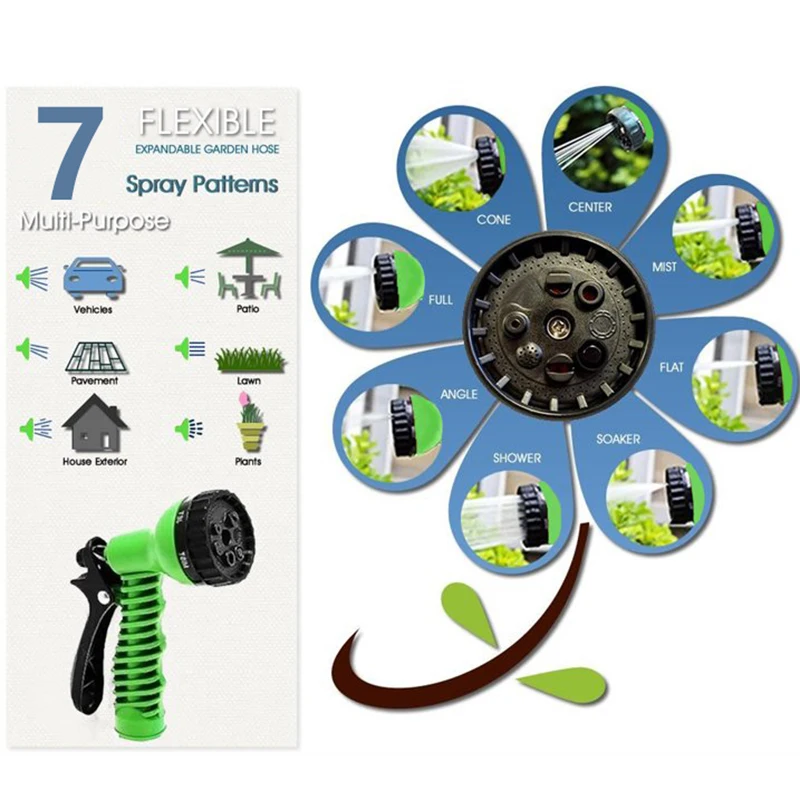 Garden Hose Expandable 25ft~200ft Watering Artifact Irrigation Supplies 7-function Water Gun Set