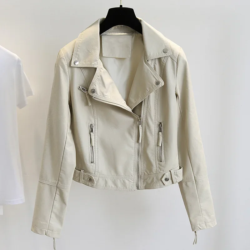 

Women's Moto Biker Zipper Jacket Elegant Leather Jackets Women Clothes Slim Spring Autumn Fashion Casual Coat Jaqueta Feminina