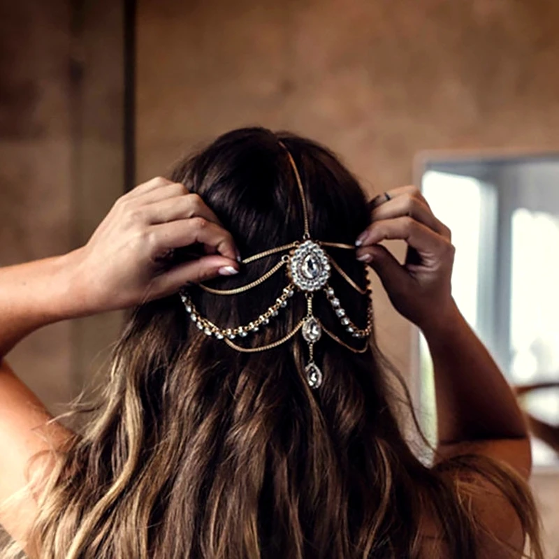 

Bohemia Crystal Pendant Headband Hair Jewelry For Women Boho Vintage Hair Chain Wedding Bridal Head Jewelry Accessories