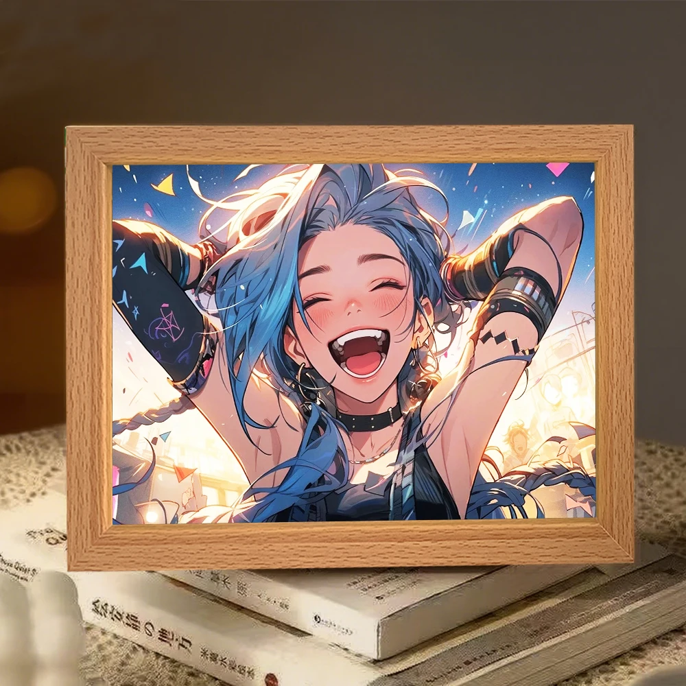 LED Illuminated Anime Frame featuring League of Legends' Jinx – Unique Bedroom Decor & Perfect Gift