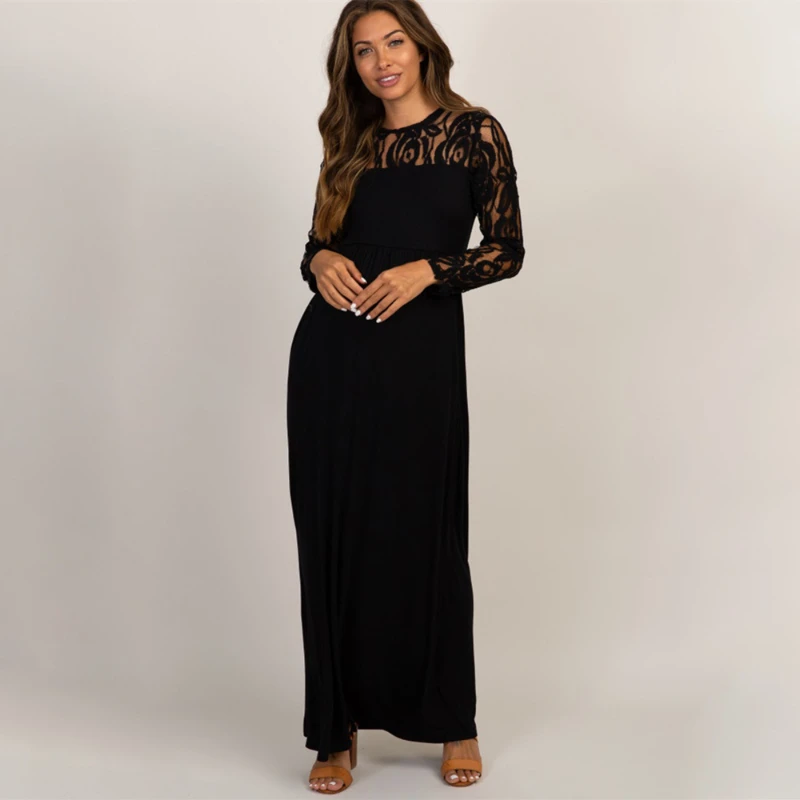 2022 Autumn Lace Pregnancy Dress Long Sleeve Maternity Gown Nursing Dresses Clothes Plus Pregnant Woman Vestidos Baby Showers