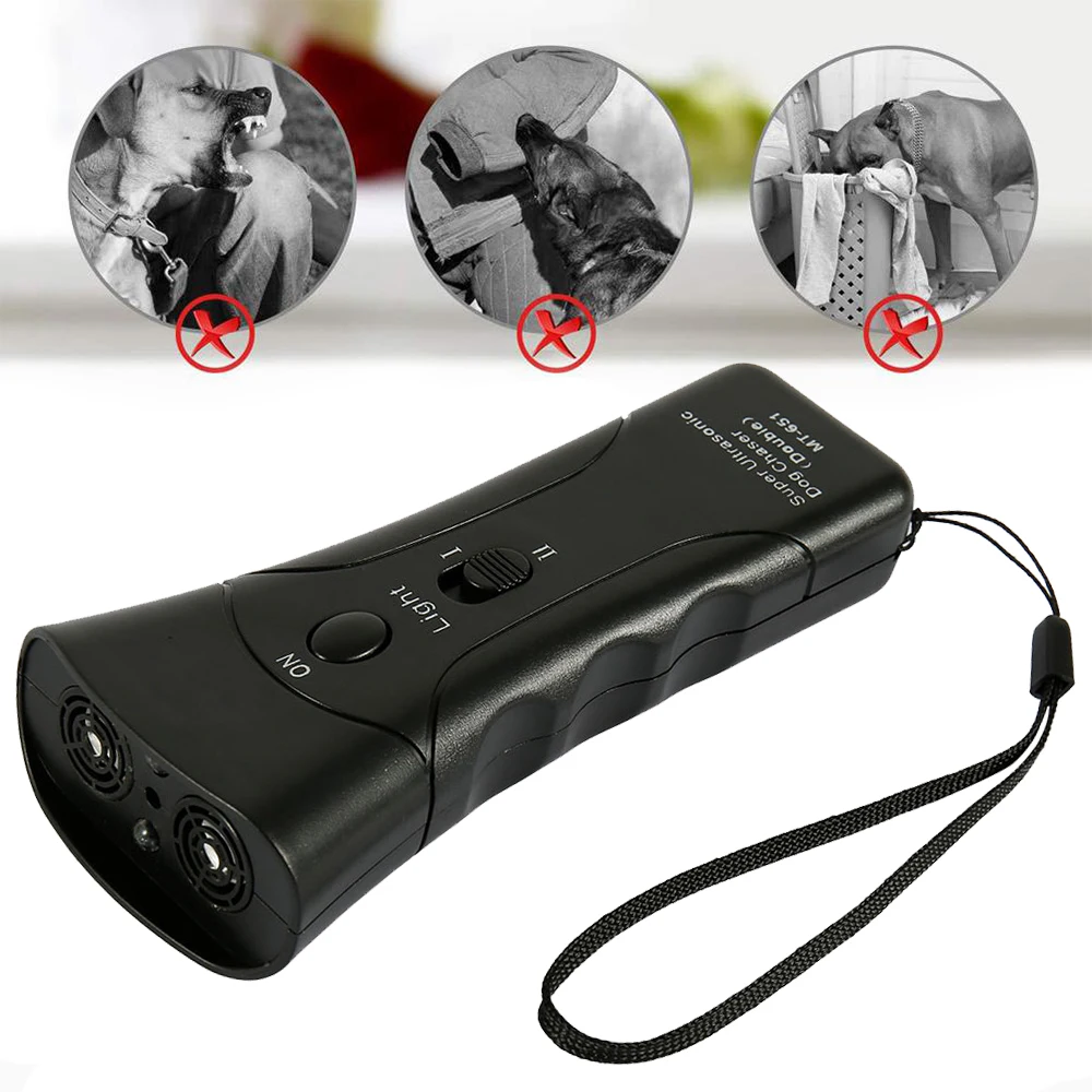 Pet Dog Repeller Anti Dog Barking Device with LED Flashlight Dual Sensor Ultrasonic Bark Control Device 3 Modes for Small Dogs