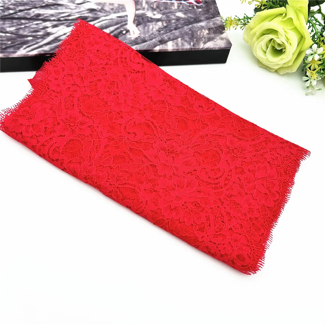 3y/Lot Width 9 3/4 Inch (25cm) No-Elastic Pink Red Eyelash Lace Trim 4