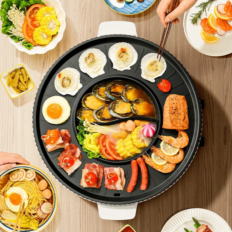 220V Non-stick Electric Grill Household Electric Hot Pot Multi Cooker Machine 5L Bbq Grill Barbecue Maker Machine 3