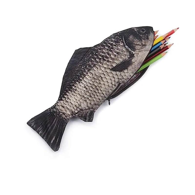 Creative Fish Shape Pencil Case Realistic Fish Pen Bags with Zipper Makeup Pouch Gift Pen Box for Stationery School Office Supplies pencil cases