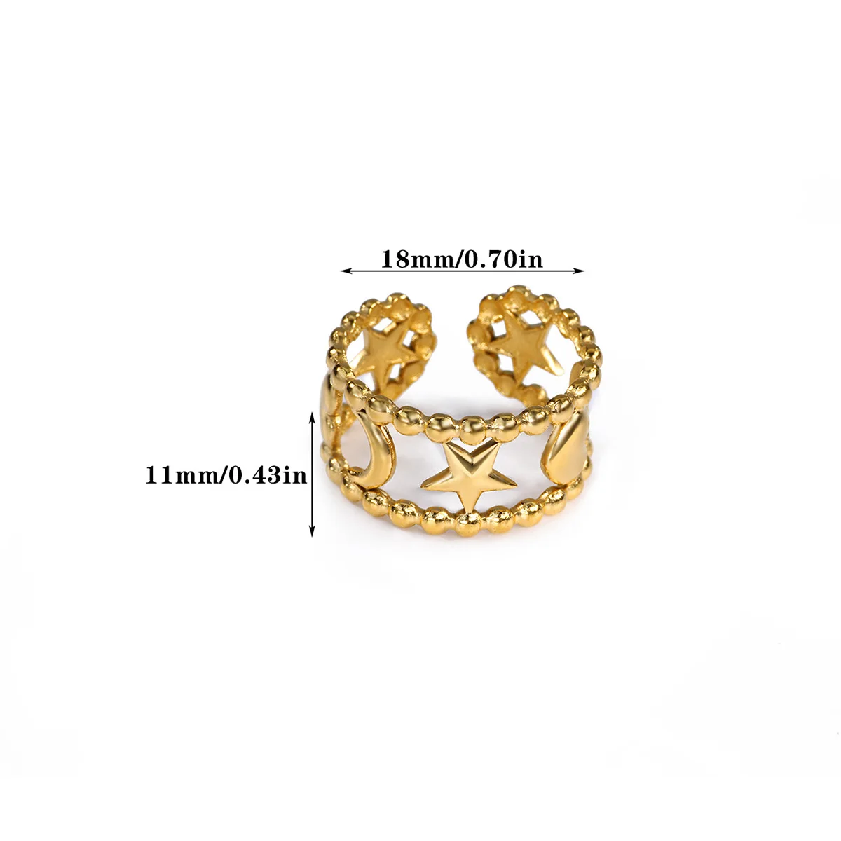 Moon Jewelry Geometric Stainless Steel Adjustable Finger Rings for Women