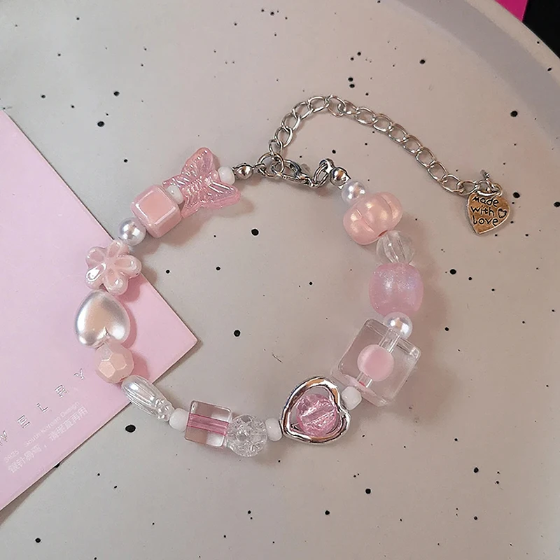 Goth Harajuku Cute Y2k Handmade Aesthetic Heart Star Charm Beads Bracelet For Women Girl Vintage Grunge EMO 2000s Accessories 4