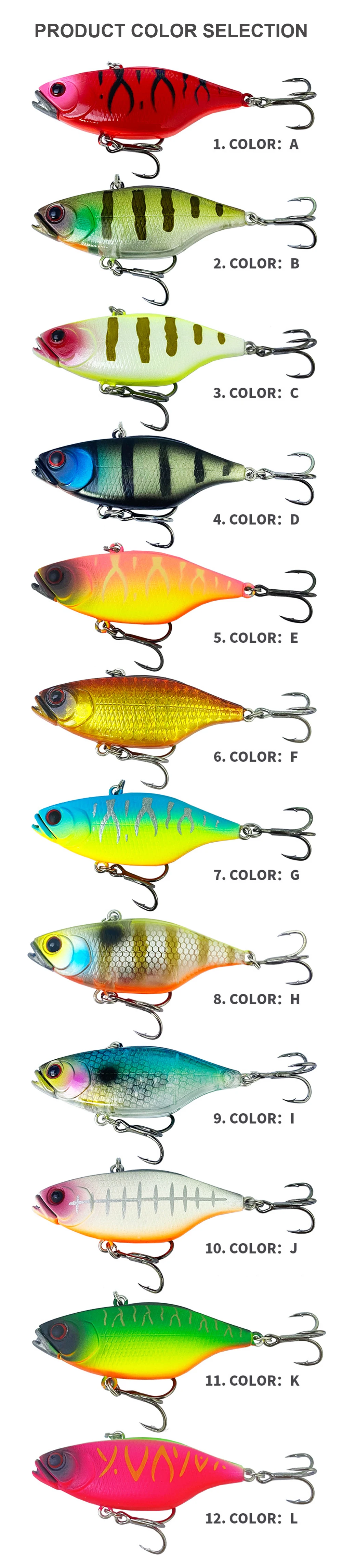 Description Picture 3 of item6cm 11.9g Fishing Lures Sinking VIB Wobbler Long Casting Vibration Artificial Hard Bait Jerkbait Seawater Fishing Bass VIBE132