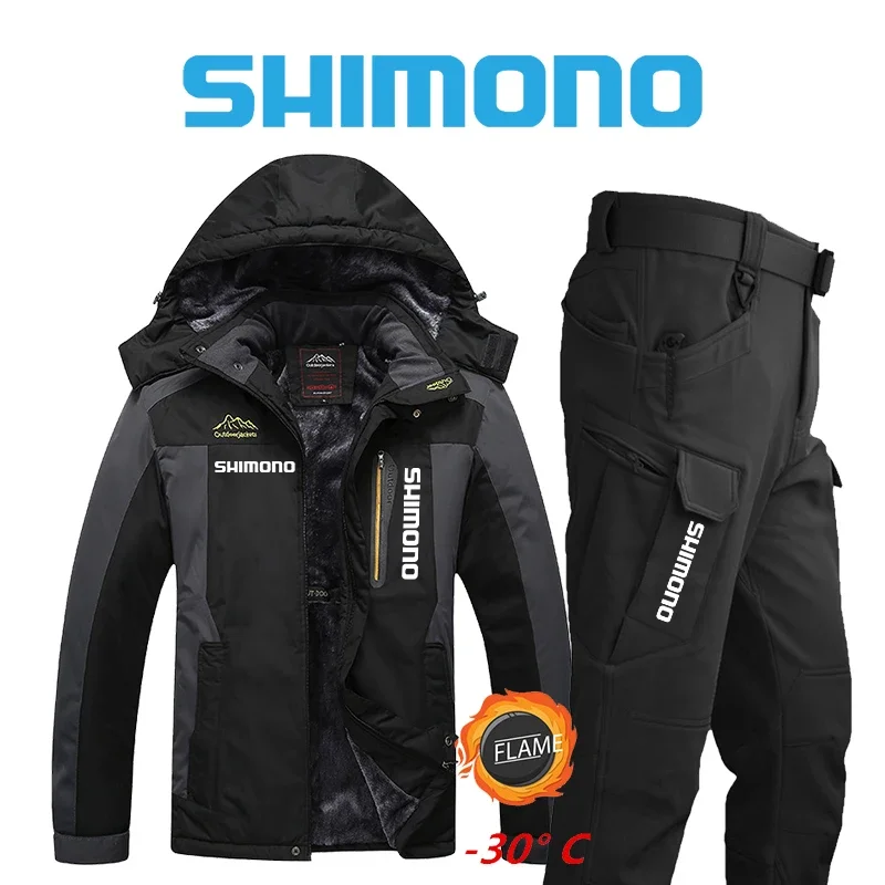New Men Mountaineering Fishing Jacket Waterproof Windproof Warm Thick Pants  Fishing Clothing Sports Fishing Suit for Winter