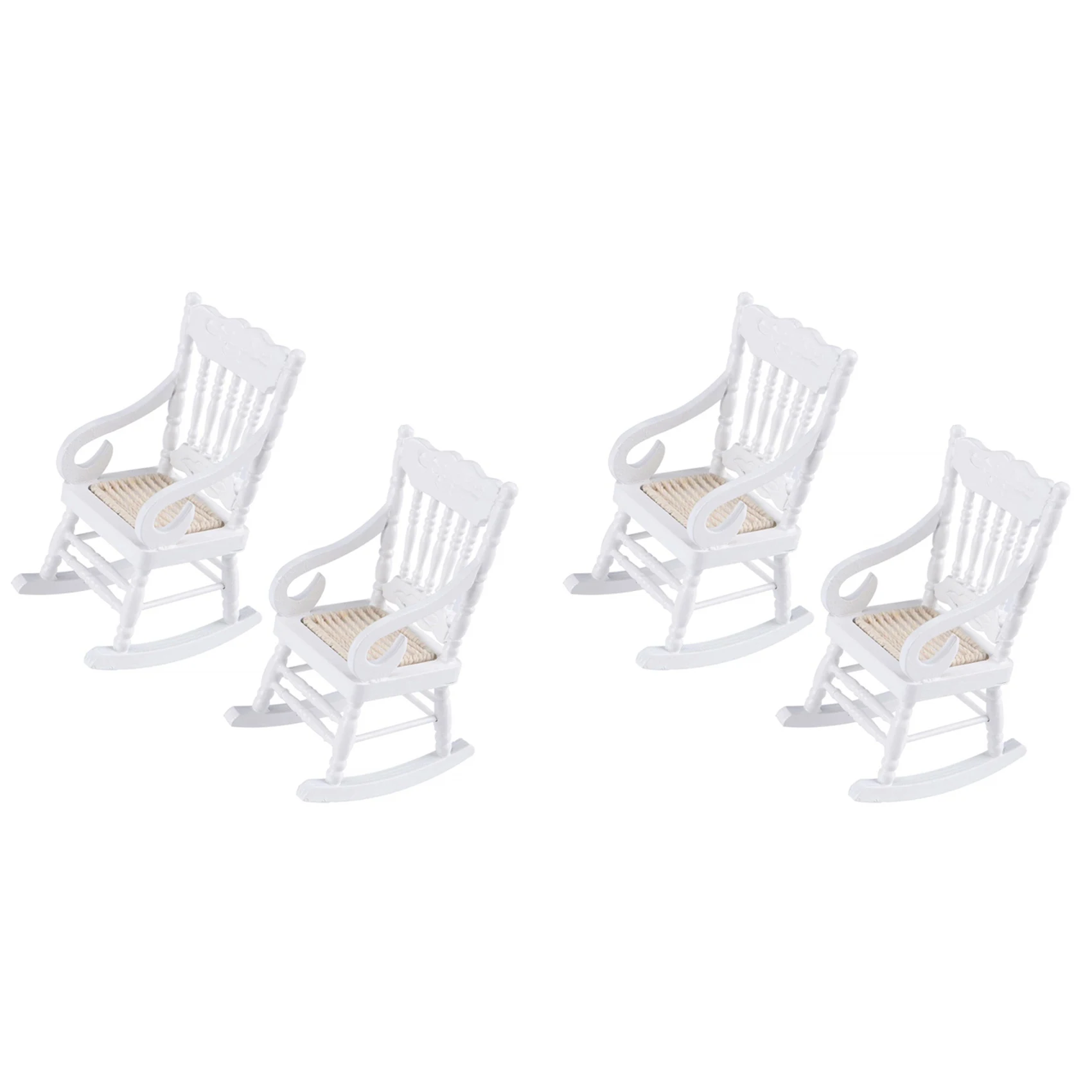 

4 Pcs 1:12 Toy Miniature Furniture Wooden Rocking Chairs Toy Accessories for Doll House Decoration,White