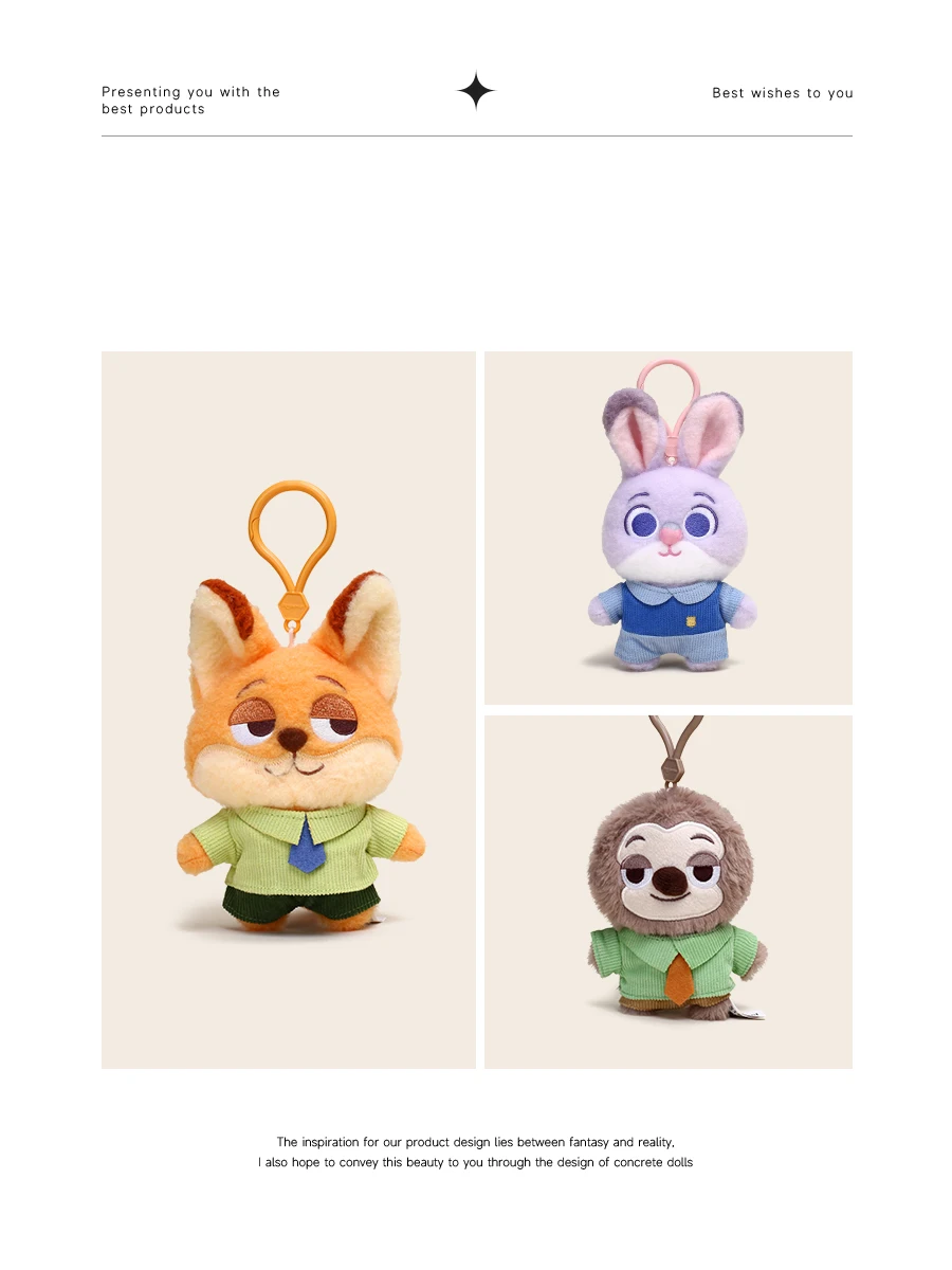Disney Zootopia Collectible Keyring-Nick Wilde & Judy Hopps Plush Charm-Kawaii Car/Bag Decoration Authentic Disney Gift
