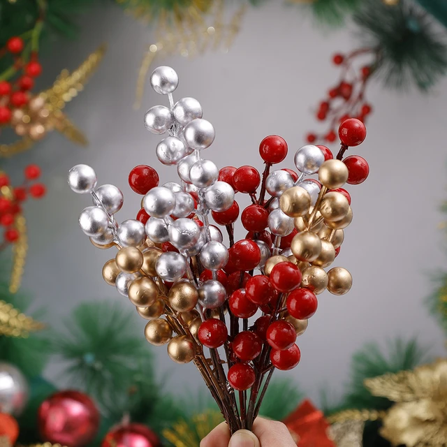 5/10/20pcs Artificial Red Berry Flowers Bouquet Chritsmas Fake Berries  Branches For DIY Gift Box Decoration Xmas Tree Pendant - AliExpress