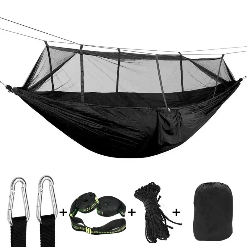Hamac De Camping Double Avec Moustiquaire Et Toit Anti-Pluie - 260 X 130 Cm, Capacité 200 Kg - Inclus Sangles Et Mousquetons