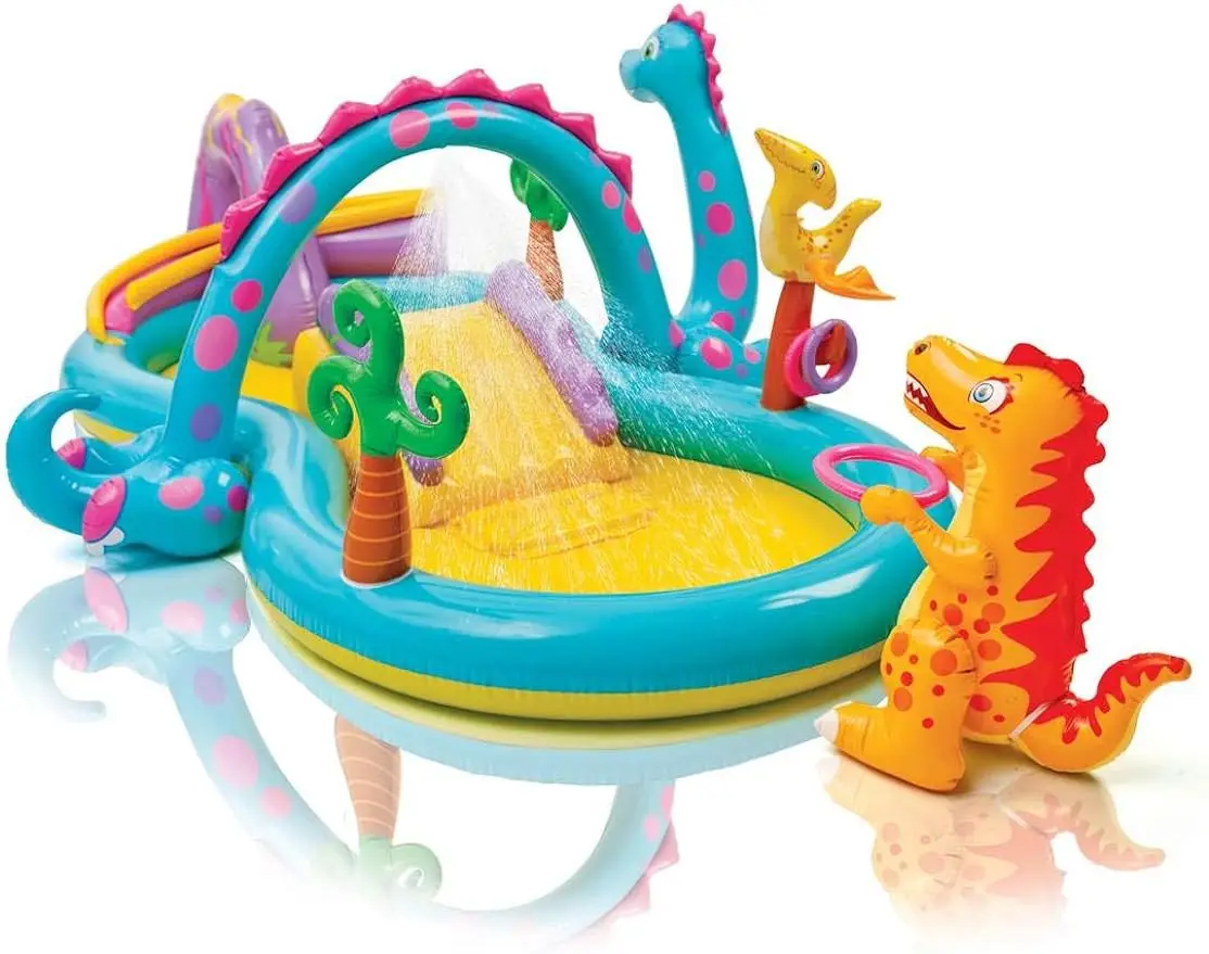 11ft-x-75ft-x-44in-dinoland-backyard-play-center-piscina-gonfiabile-per-bambini-con-scivolo-spruzzatore-d'acqua-ad-arco-dino-e-giochi