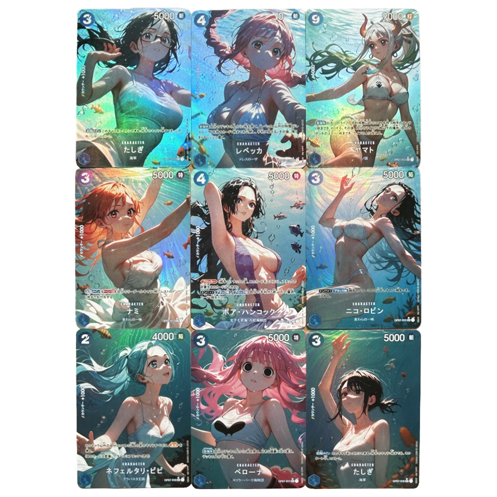 9Pcs/set Diy One Piece Ocean Series Nami Hancock Vivi Robin Yamato Flash Card Self Made Classic Anime Collection Cards Gift Toy