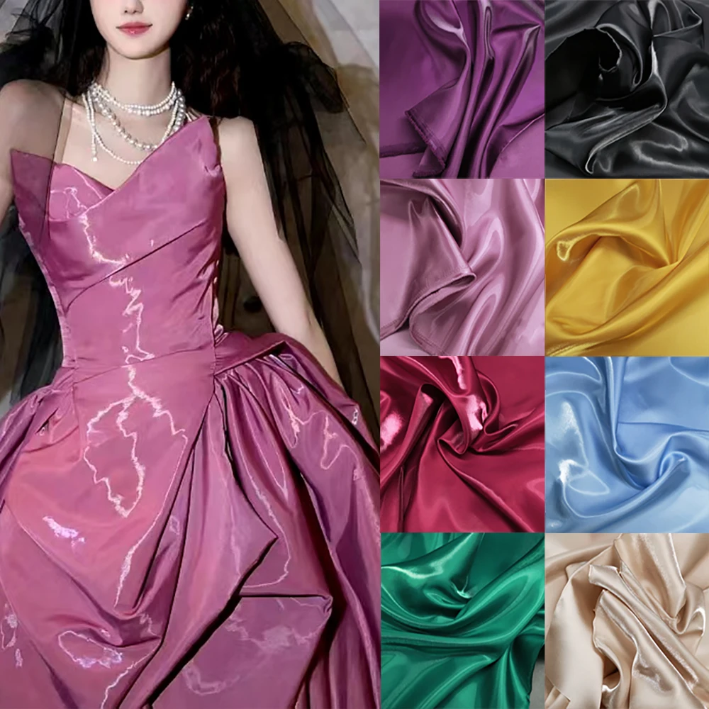 Glossy Metallic Liquid Luxury Satin Fabric in Pink, Green, and Blue for Dress and Suit Design