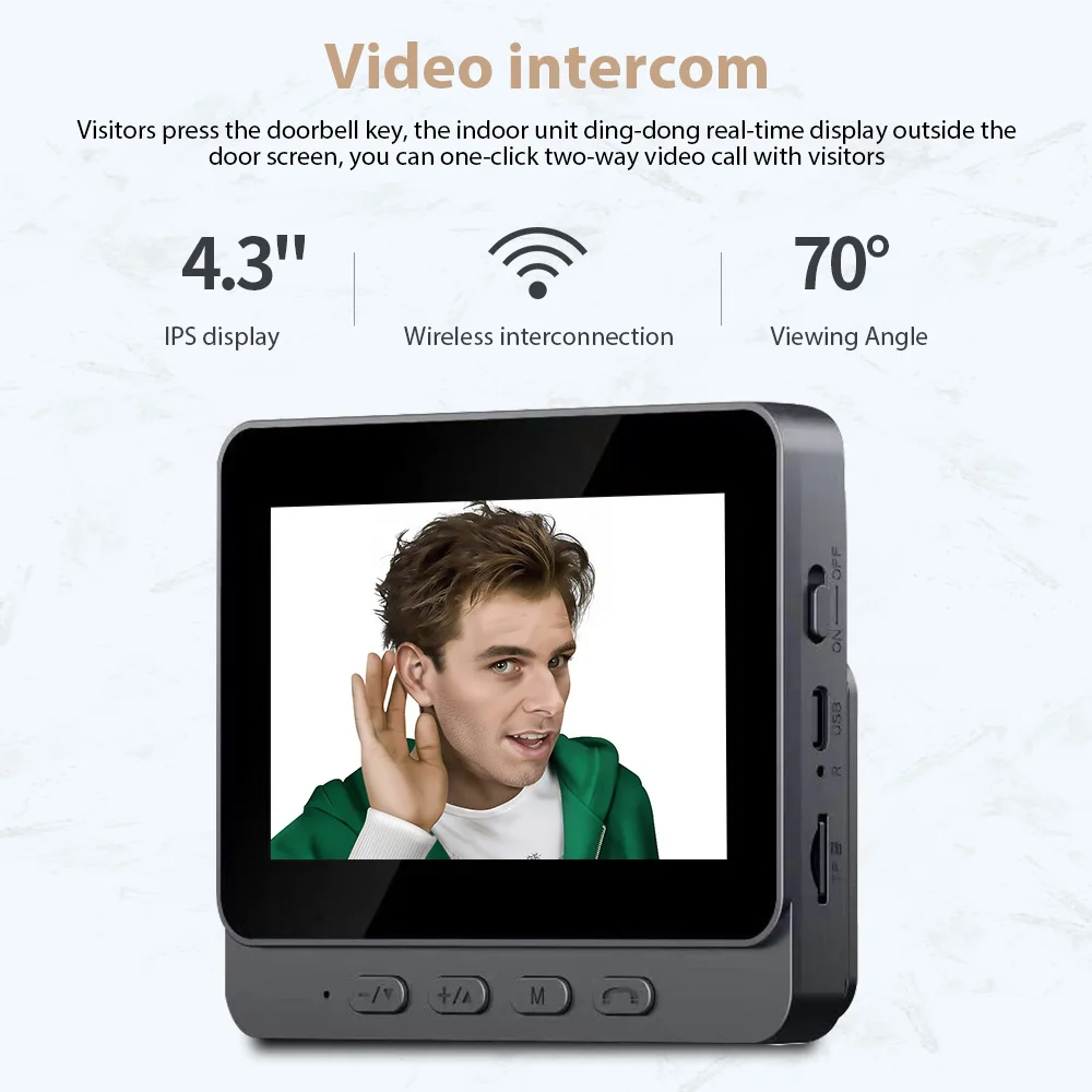 4.3 Inch IPS Screen 2.4G Wireless Visual Intercom Doorbell with Screen, Wireless Smart High-definition Video Monitoring Intellig