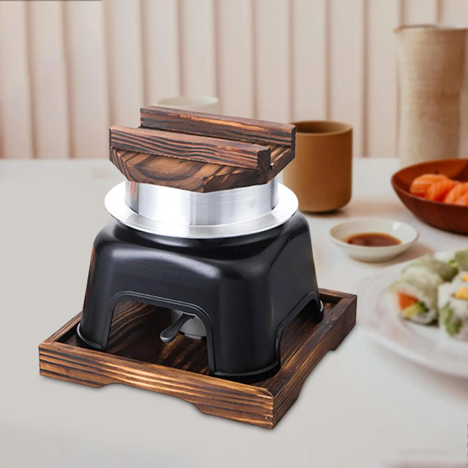 Japanese Rice Pot Non Stick with Wooden Lid and Tray for Camping Picnics