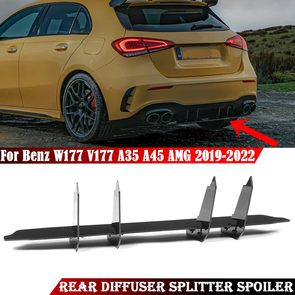 

Rear Bumper Lip Diffuser Spoiler For Mercedes Benz W177 V177 A35 A45 AMG 2019-2022 Black Spoiler Plate Lip Bracket Splitter Trim