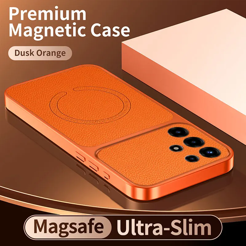 Luxury Leather Texture Magnetic Wireless Charging Shockproof Soft Back Cover for Super 26 Ultra / S25 Ultra