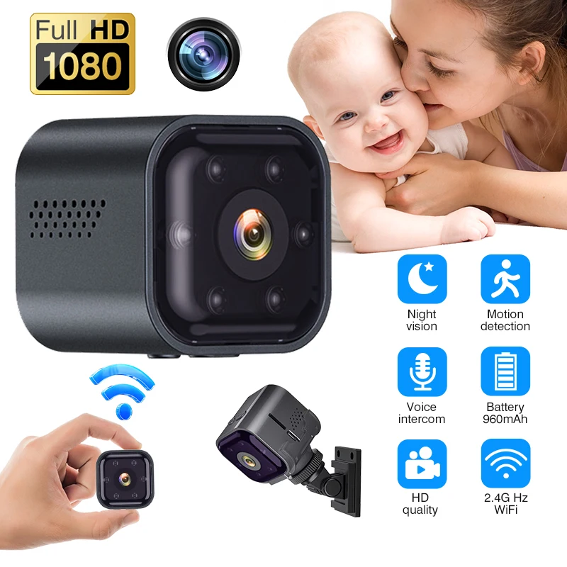 Mini Telecamera Wifi Sports Camera, Videoregistratore 1080P Wireless Long Battery Standby Videocamere, Night Vision Smart Home Micro Cam