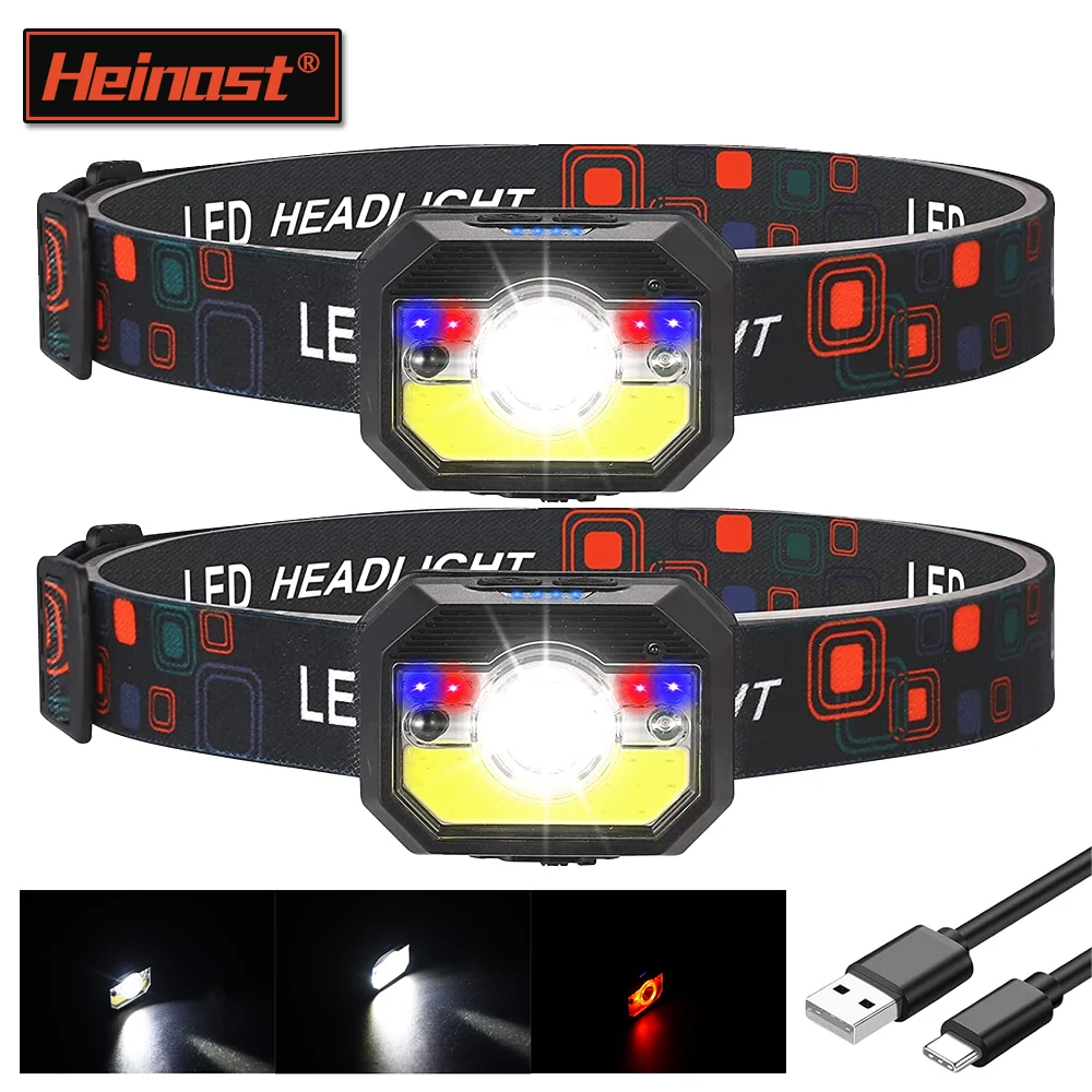 

11 Modes Handfress Motion Sensor Powerful LED Headlight Headlamp Head Lamp COB Flashlight Torch Head Light for Camping, Fishing