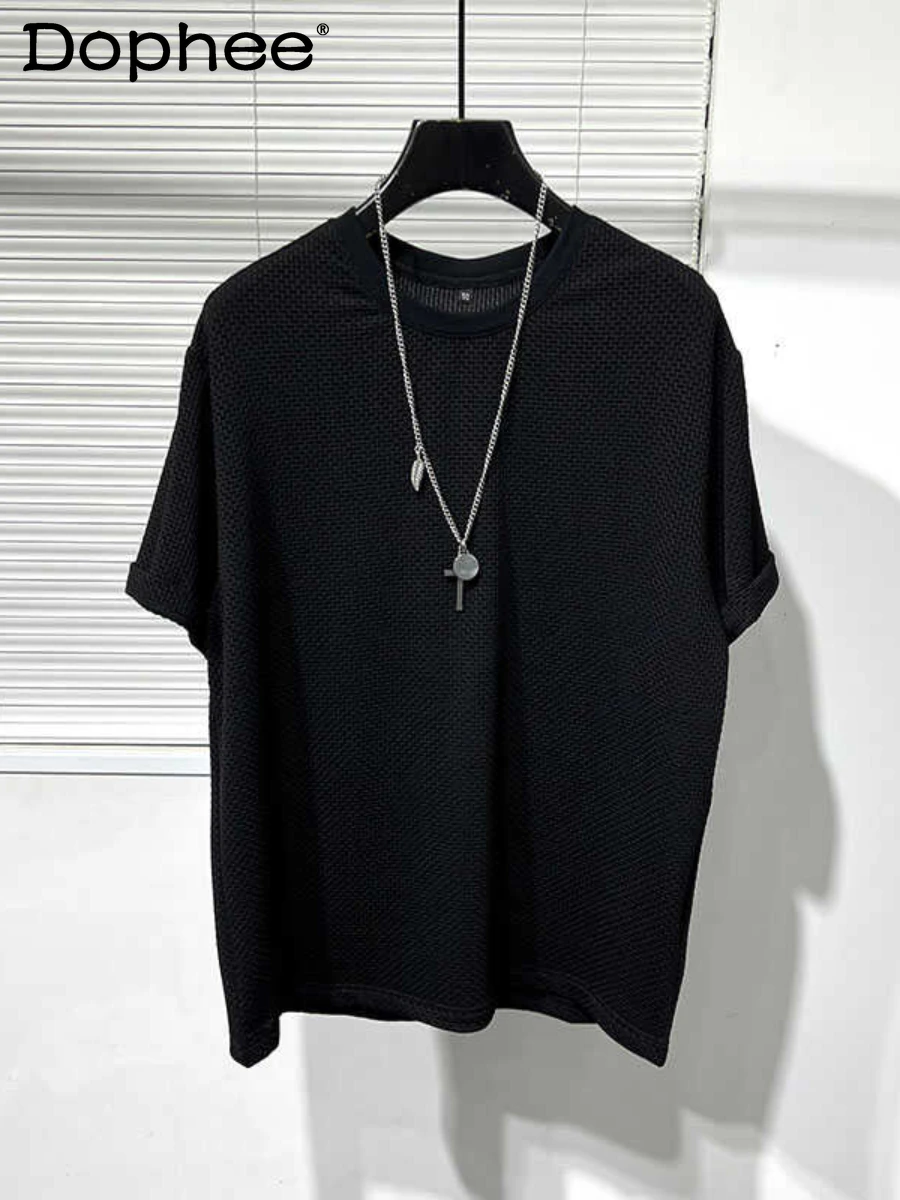 

2024 Summer Thin Original T-shirts Simple Loose Short-Sleeve T-shirt Men's Trendy All-Matching Handsome Solid Color Tops