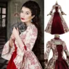 Women Lace-Up Medieval Dress Ruffles Bow Vintage Victorian Carnival Maxi Dress Patchwork Floral Female Fairy Long Dress 4