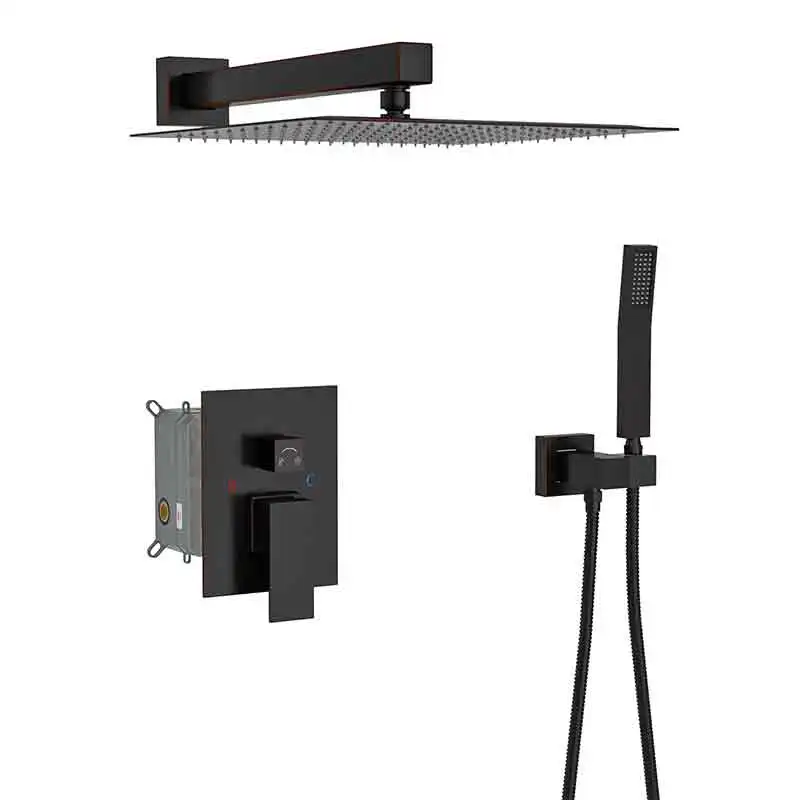 Matte black shower system 10 inch wall mounted rain shower head system faucet Brass Bathroom Deluxe rain mixed com