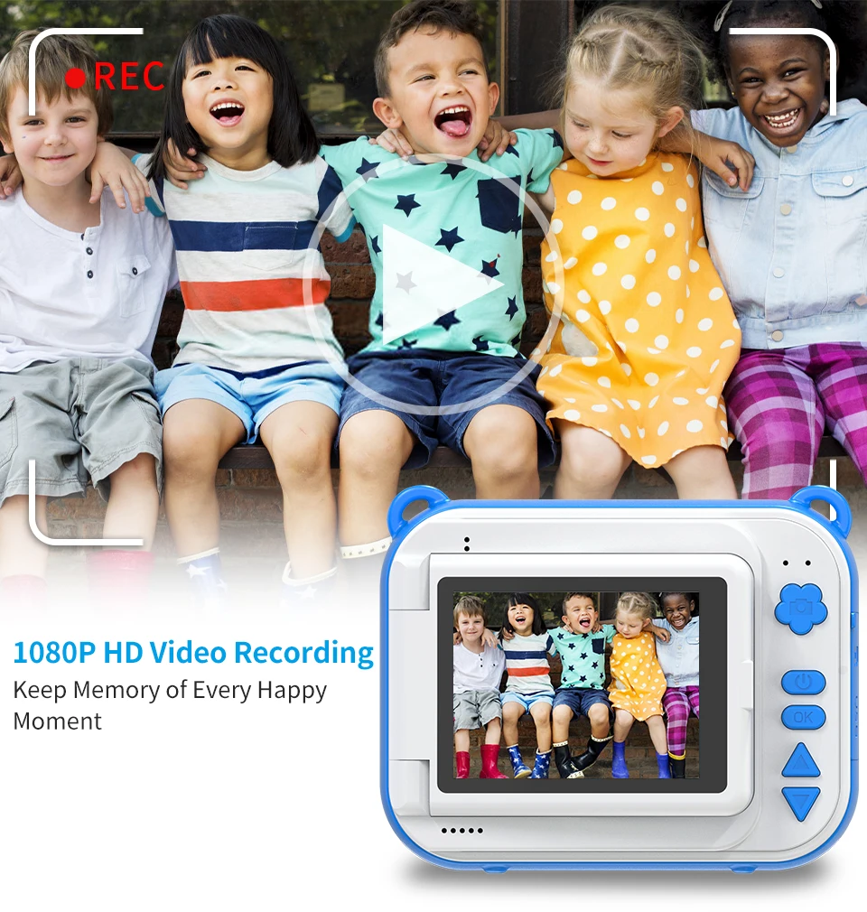 DIY Printting Children's Camera With Thermal Paper Digital Photo Camera Selfie Kids Instant Print Camera Boy's Birthday Toy Gift