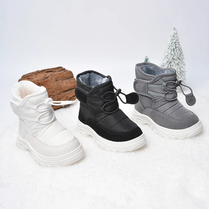 SRTUMEY Stivali da neve Bambini Bambino Inverno Stivaletti Caldo Pelliccia Foderato Stivali Moda Scarpe Invernali Antivento Casual Bambino Ragazze Stivaletti Scuola All'aperto Stivali Idee, Nero , 31