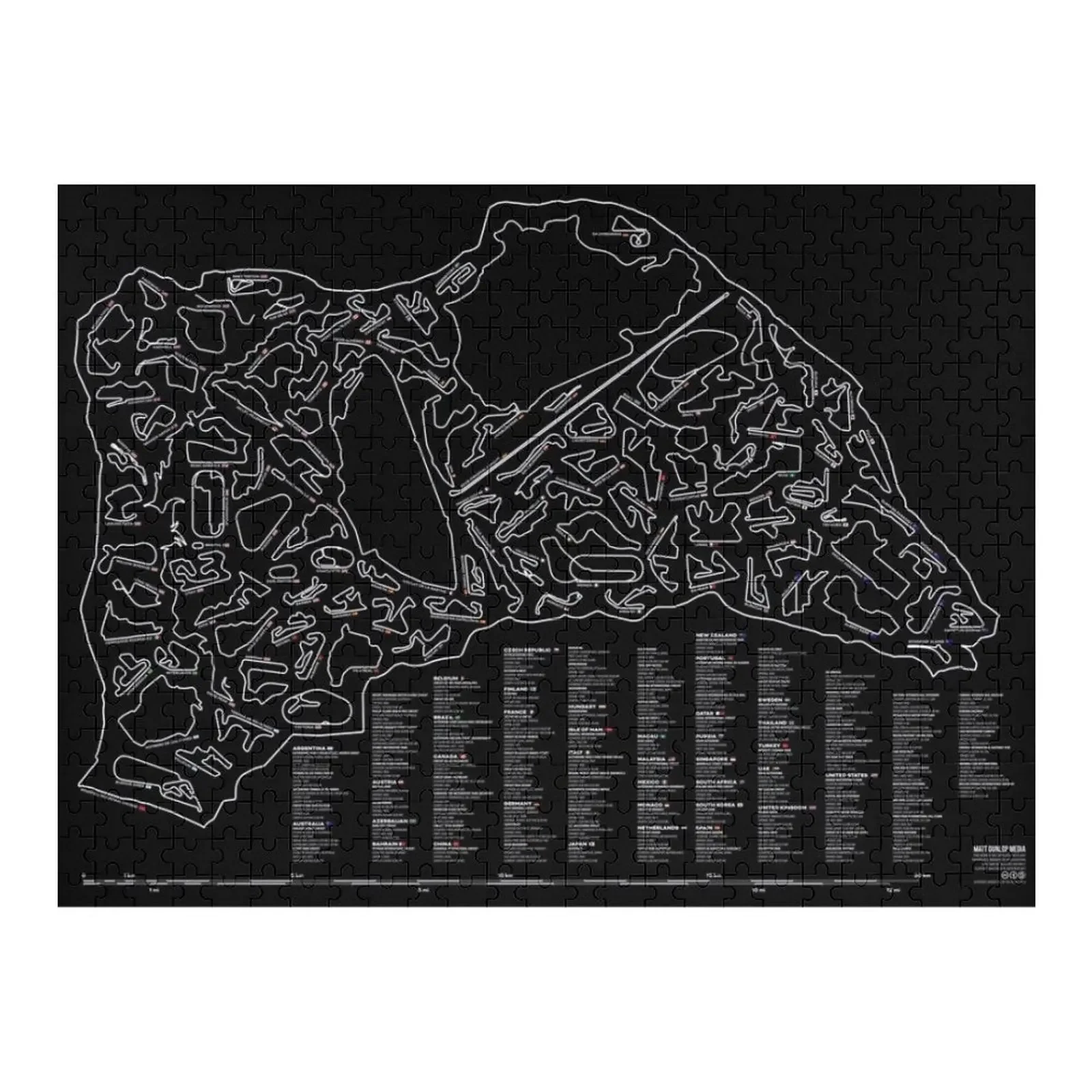 Race Tracks to Scale - Listed and Labelled (Inverted) Jigsaw Puzzle Scale Motors Customizable Gift Puzzle
